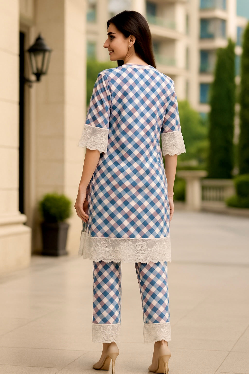 Muted Checks Cotton Rayon Co-ord Set