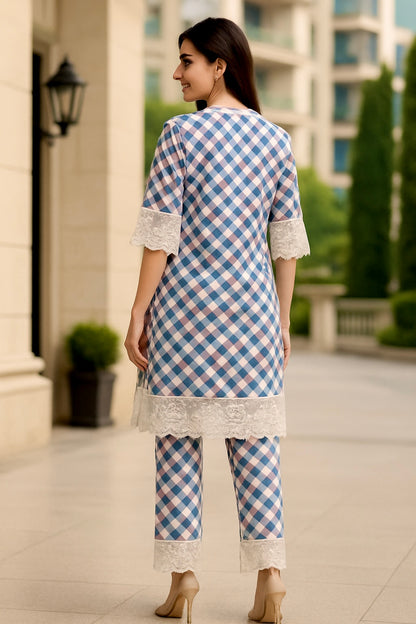 Muted Checks Cotton Rayon Co-ord Set