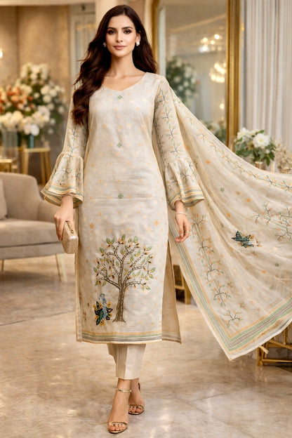 Mayur Vriksha Kota Doria Threadwork Suit Set