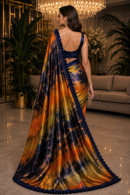 Sunfire Sapphire Ready-to-Wear Luxe Satin Saree