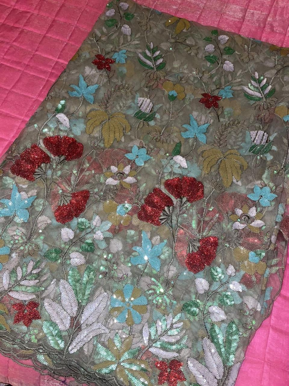 Scarlet Meadow Net Saree