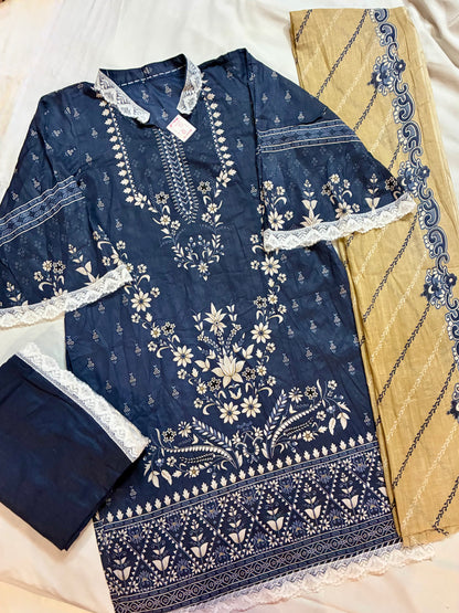 Amani Midnight Bloom | Lawn Cotton Pakistani Suit Set