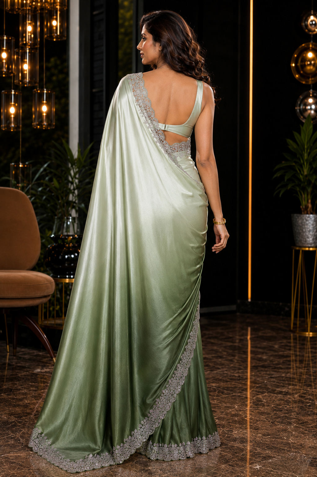 Ombre Swarovski Satin Saree