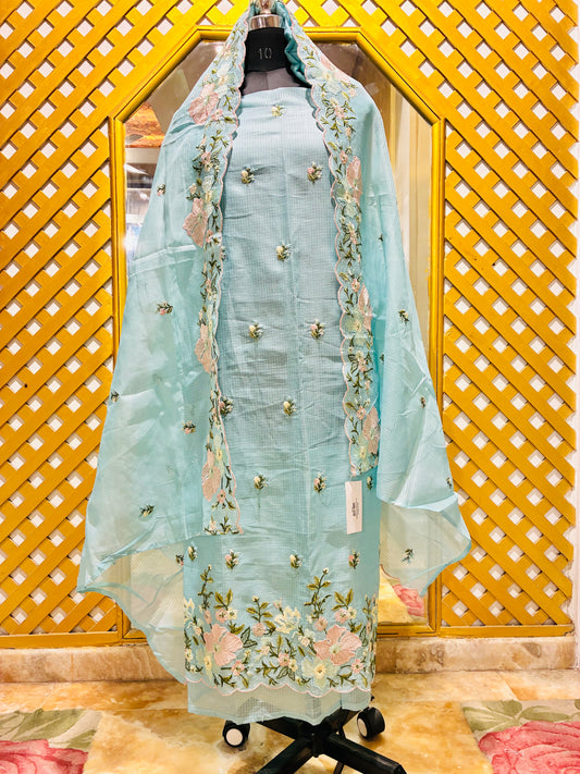 Fleur Mist Kota Doria Embroidered Suit Set