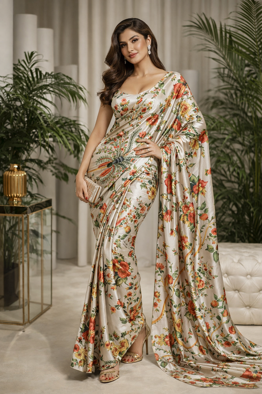 Ivory Garden Élégance Satin Saree
