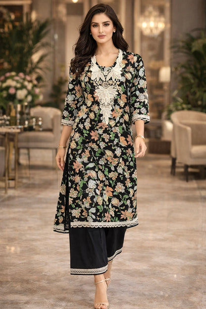 Noir Bloom Cotton Kurta Set