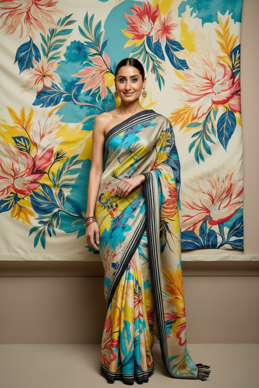 Elysian Bloom Satin Saree