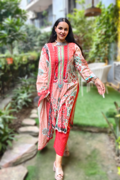 Zarmina Blush Rouge | Lawn Cotton Pakistani Suit Set