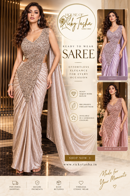 Amethyst Sandwash Shimmer Silk Ready-to-Wear Saree with Pre-stitched Blouse