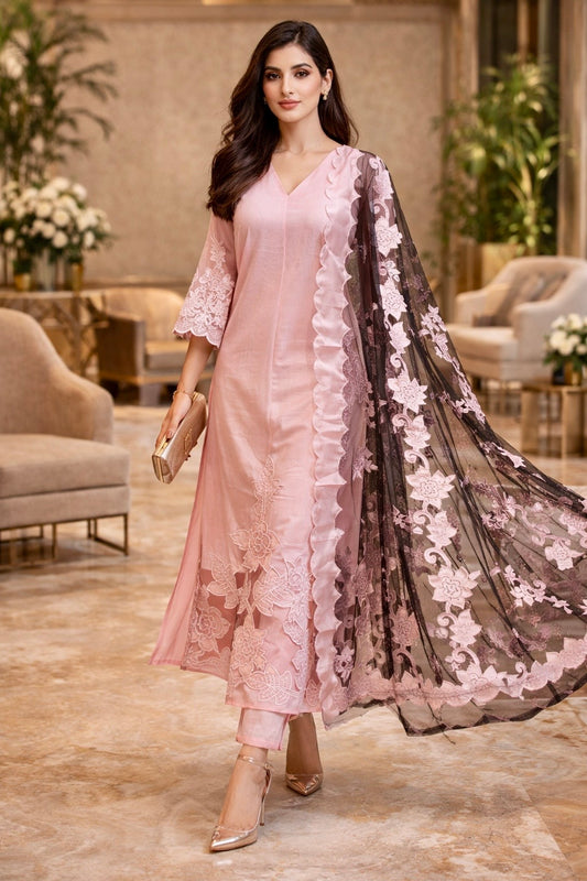 Petal Whisper Patchwork Mulmul Suit Set