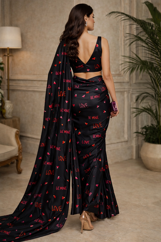 Midnight Amour Satin Saree