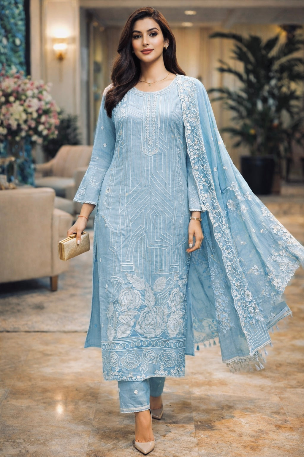 Celestia Embroidered Mulmul Suit Set
