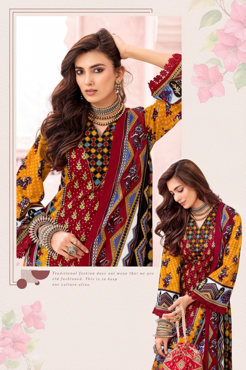 Aafreen Terracotta | Lawn Cotton Pakistani Suit Set