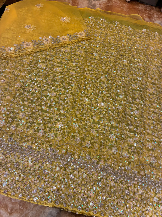Sunflower Bloom Luxe Net Saree