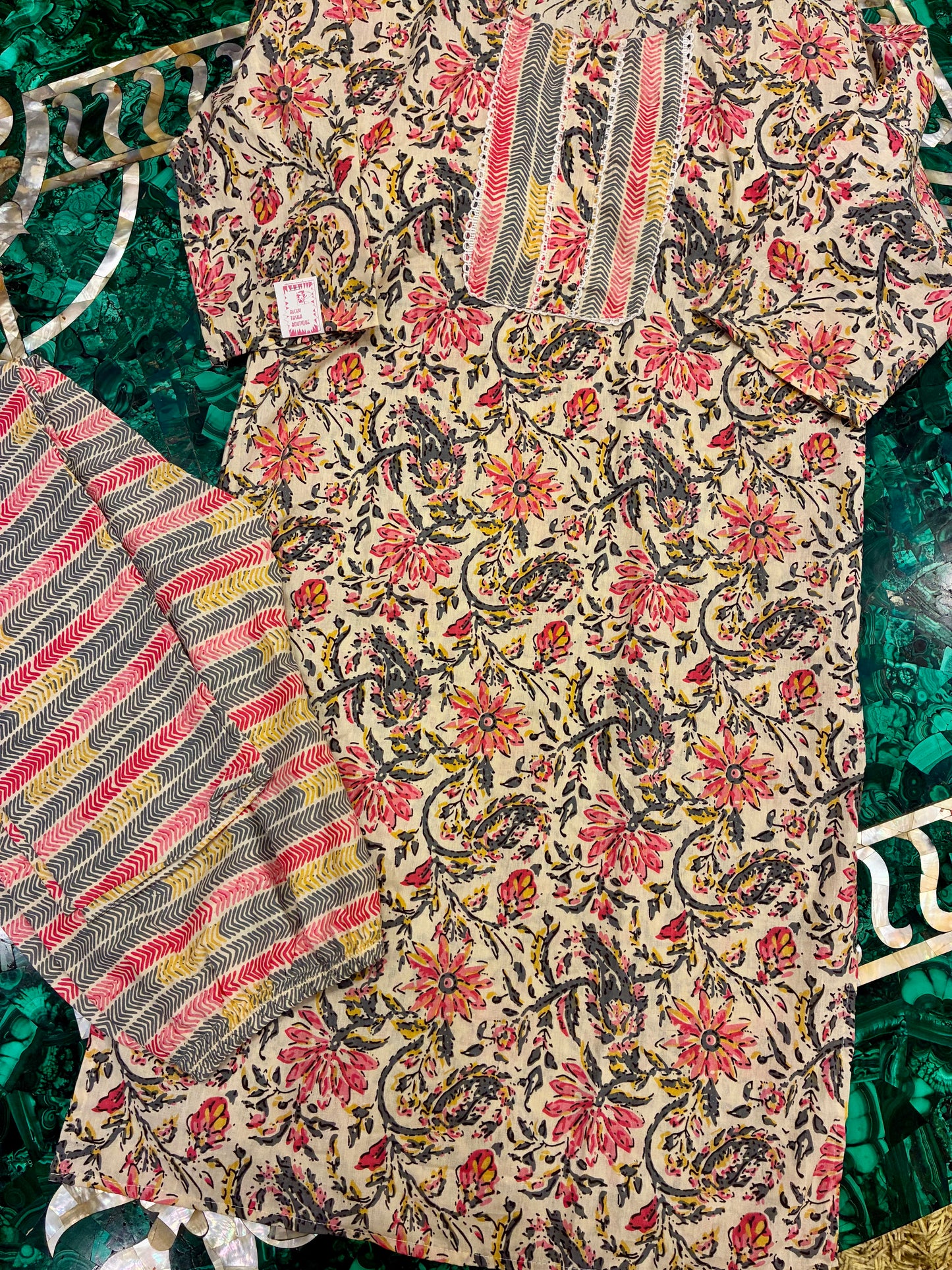 Beige Cotton Kurta Set