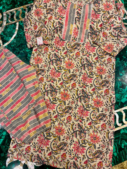 Beige Cotton Kurta Set