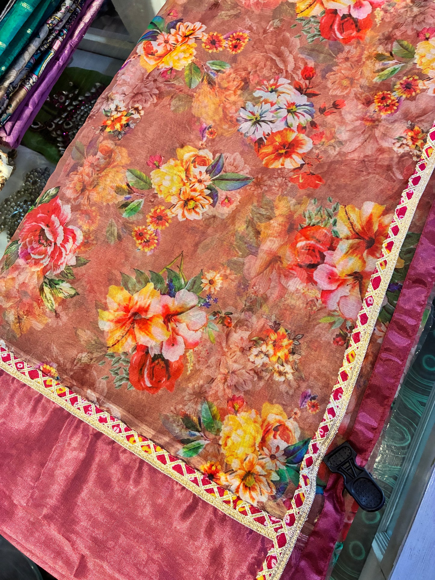 Rosewood Garden Whisper Organza Saree