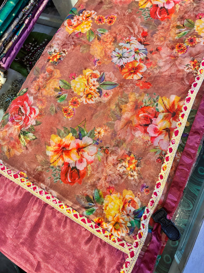 Rosewood Garden Whisper Organza Saree