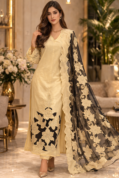 Petal Whisper Patchwork Mulmul Suit Set