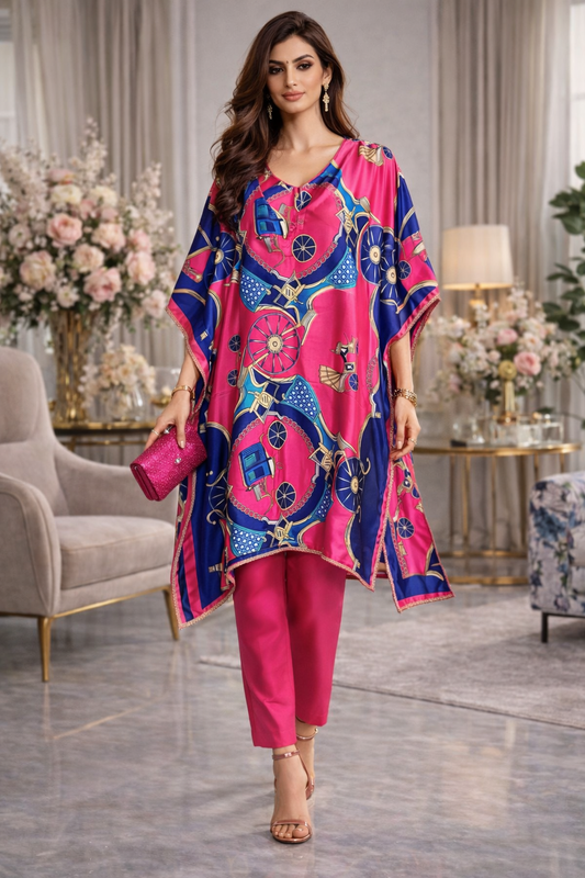 Fuchsia Royale Satin Kaftan Top