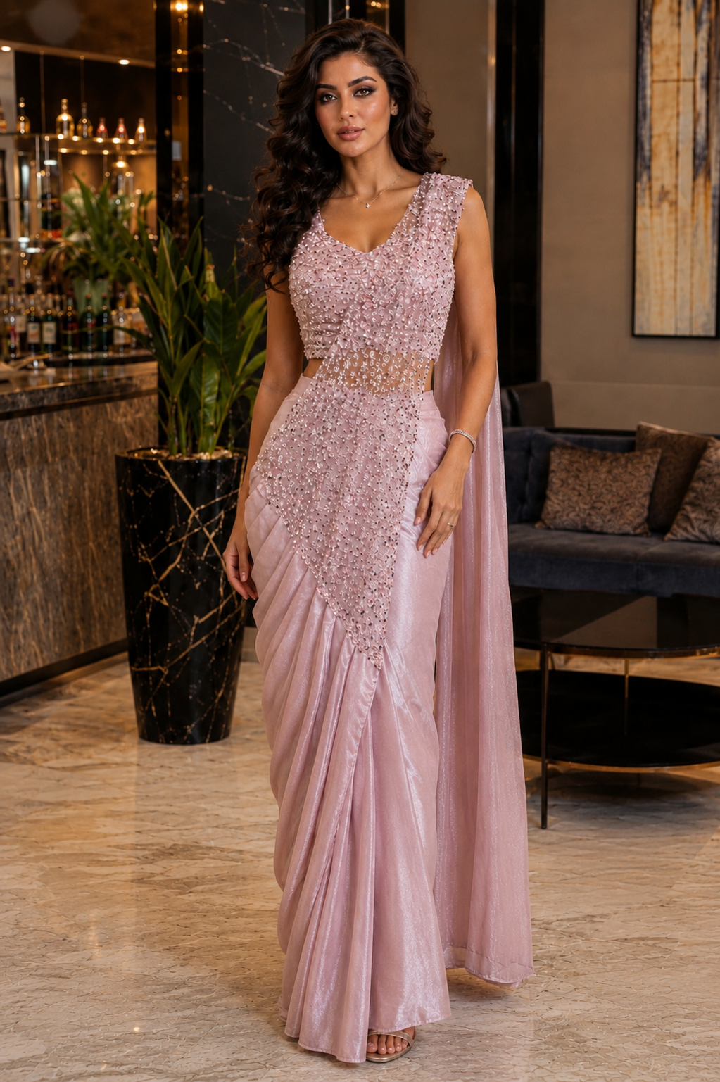 Amethyst Sandwash Shimmer Silk Ready-to-Wear Saree with Pre-stitched Blouse