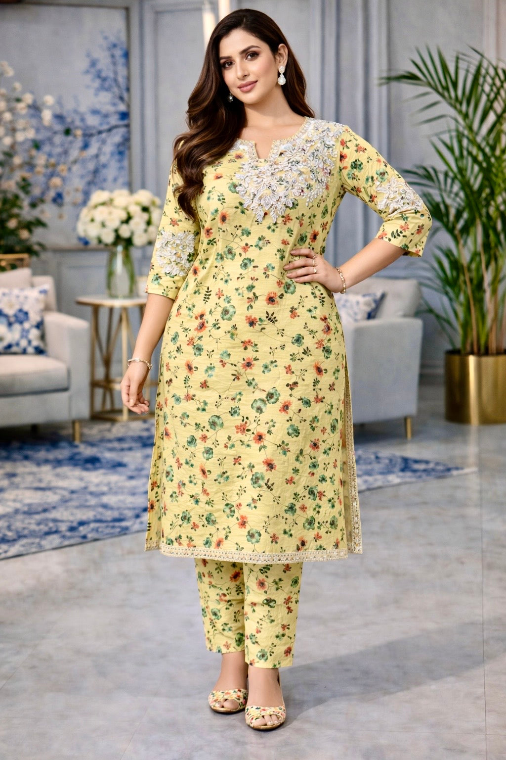 Sunlit Petals Cotton Kurta Set