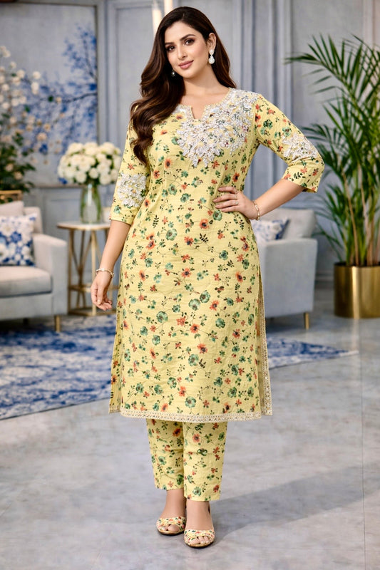 Sunlit Petals Cotton Kurta Set