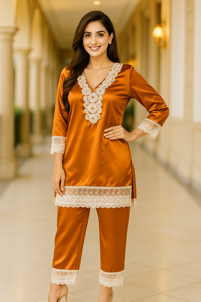 Bronze Luxe Satin Co-ord Set