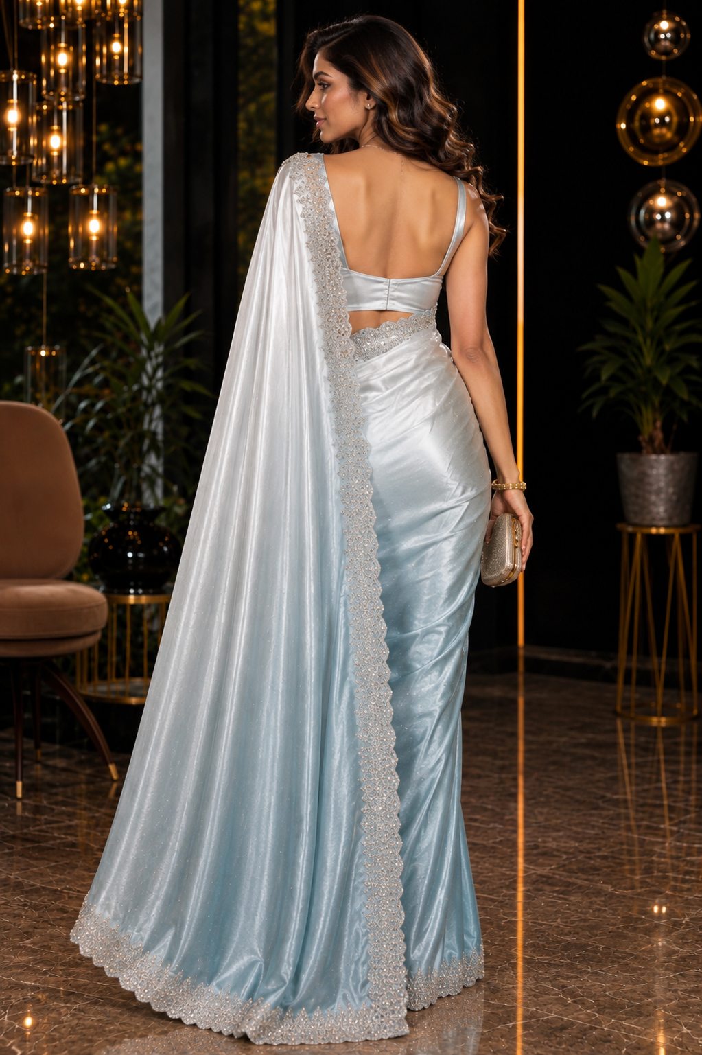Dual-tone Swarovski Satin Saree