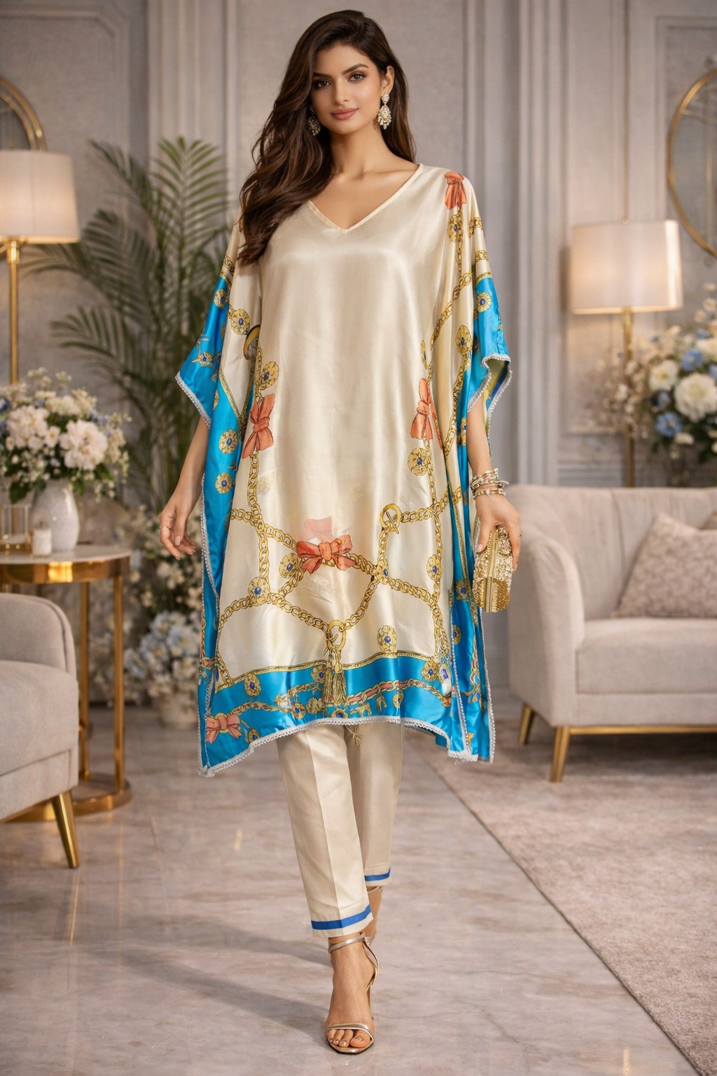 Azure Vrsace Luxe Satin Kaftan Top