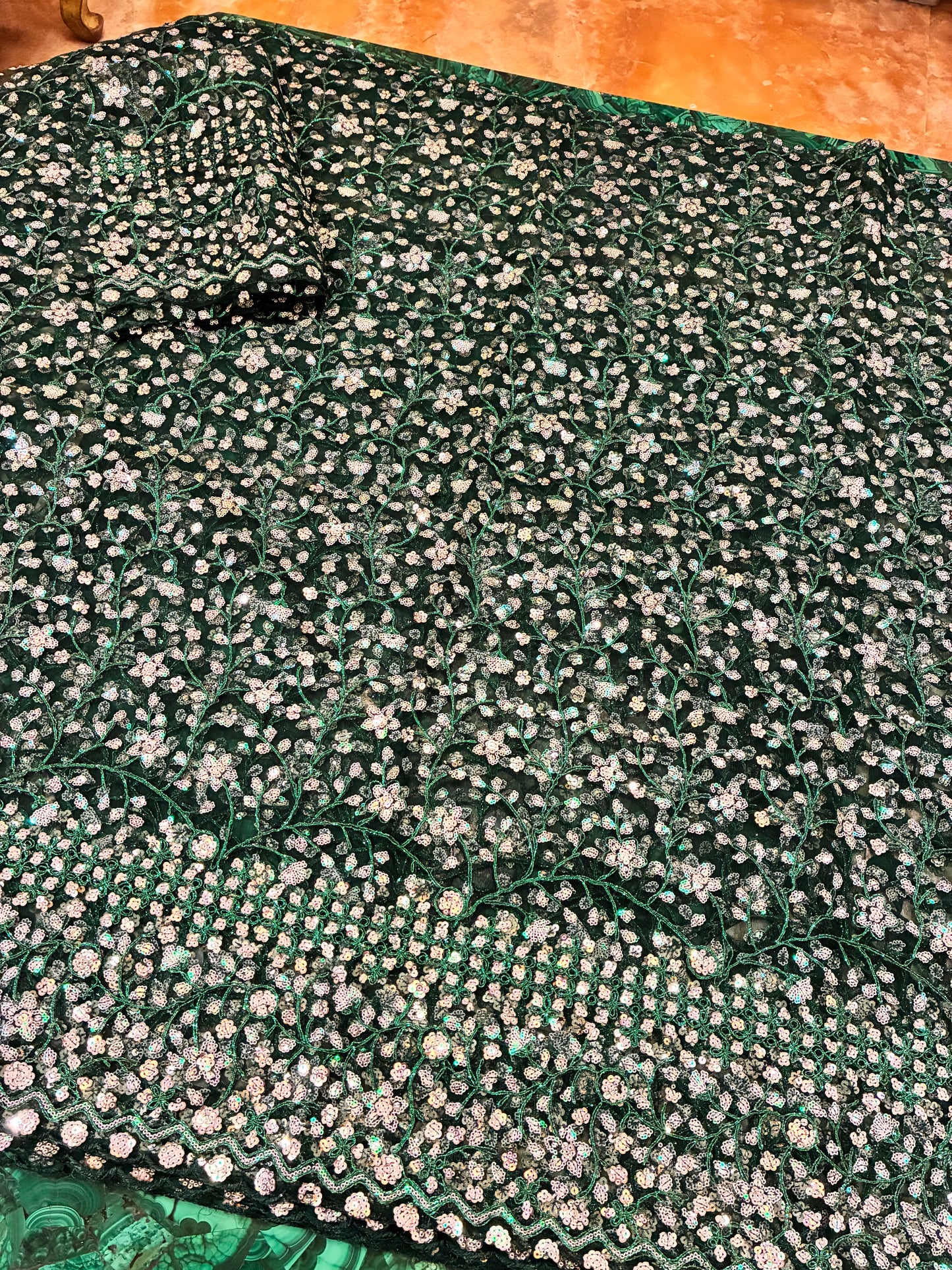 Emerald Bloom Luxe Net Saree