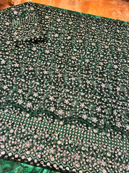 Emerald Bloom Luxe Net Saree