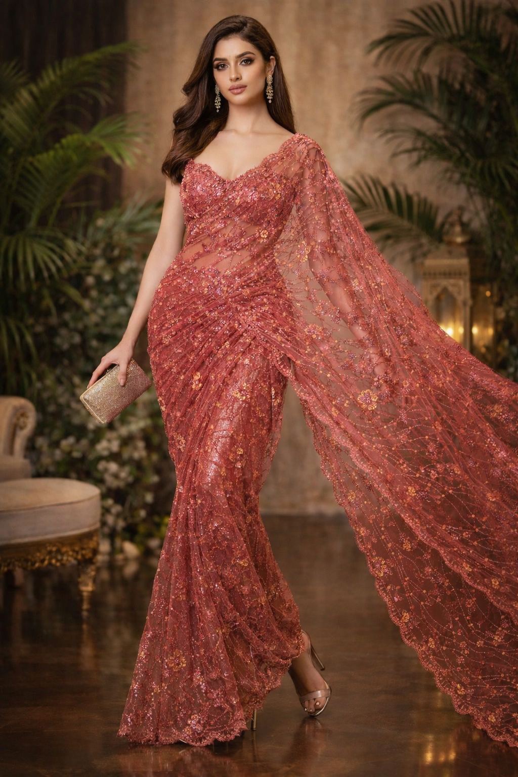 Sequenced Luxe Net Saree