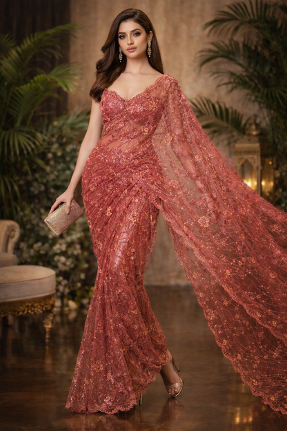 Sequenced Luxe Net Saree