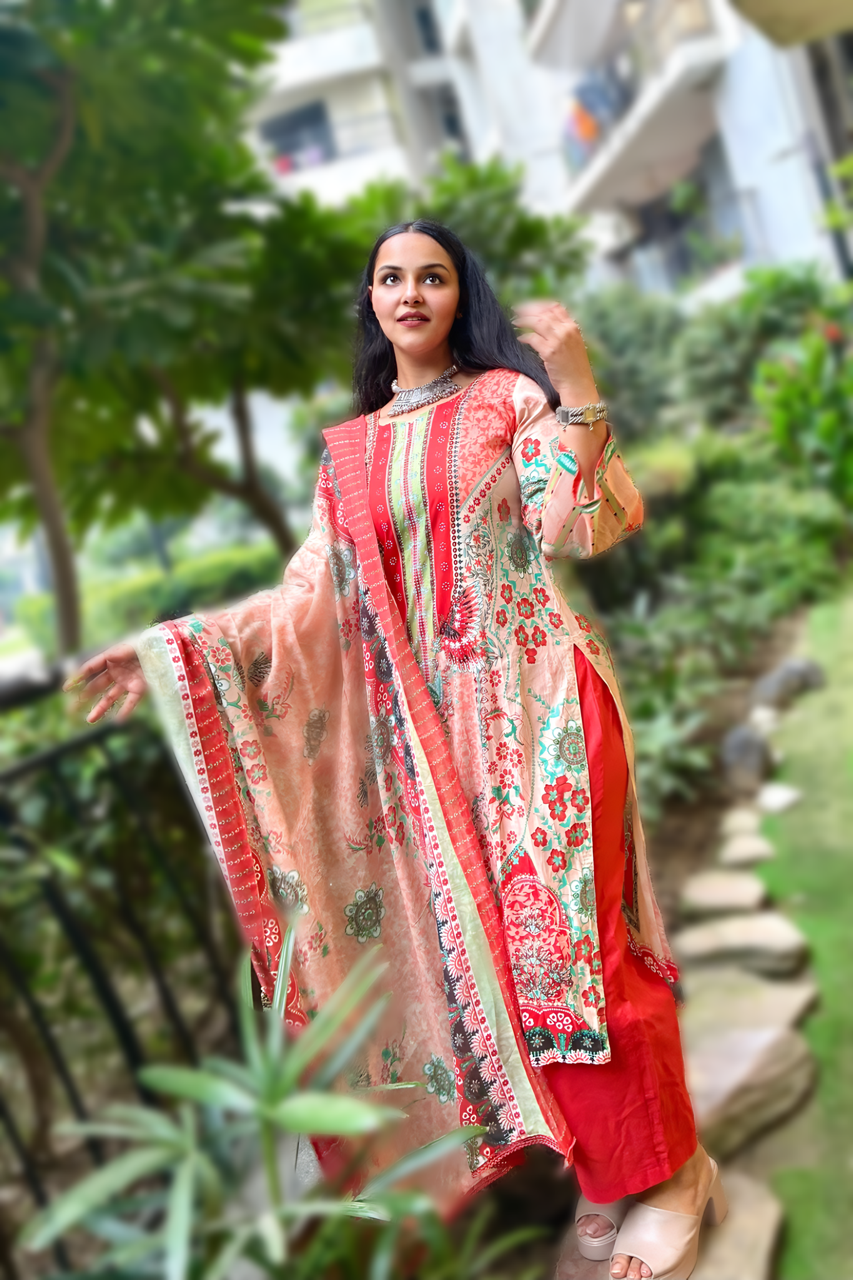 Zarmina Blush Rouge | Lawn Cotton Pakistani Suit Set