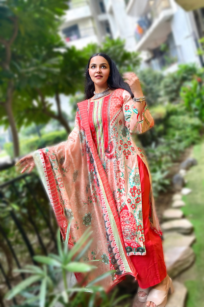 Zarmina Blush Rouge | Lawn Cotton Pakistani Suit Set