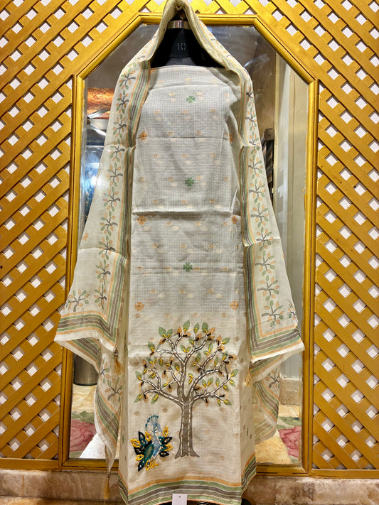 Mayur Vriksha Kota Doria Threadwork Suit Set
