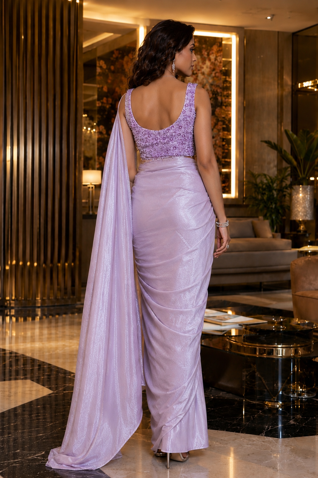 Amethyst Sandwash Shimmer Silk Ready-to-Wear Saree with Pre-stitched Blouse