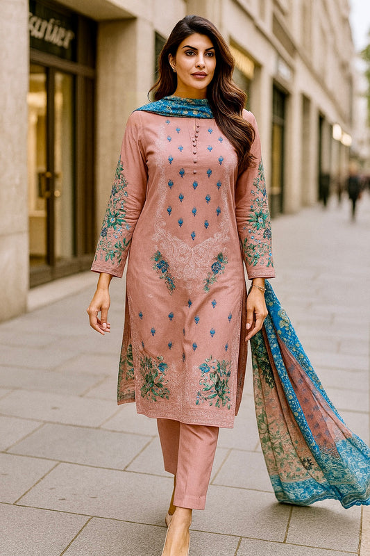 Gulbahar Blush Pink | Lawn Cotton Pakistani Suit Set