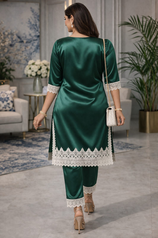 Emerald Elegance Satin Co-ord Set