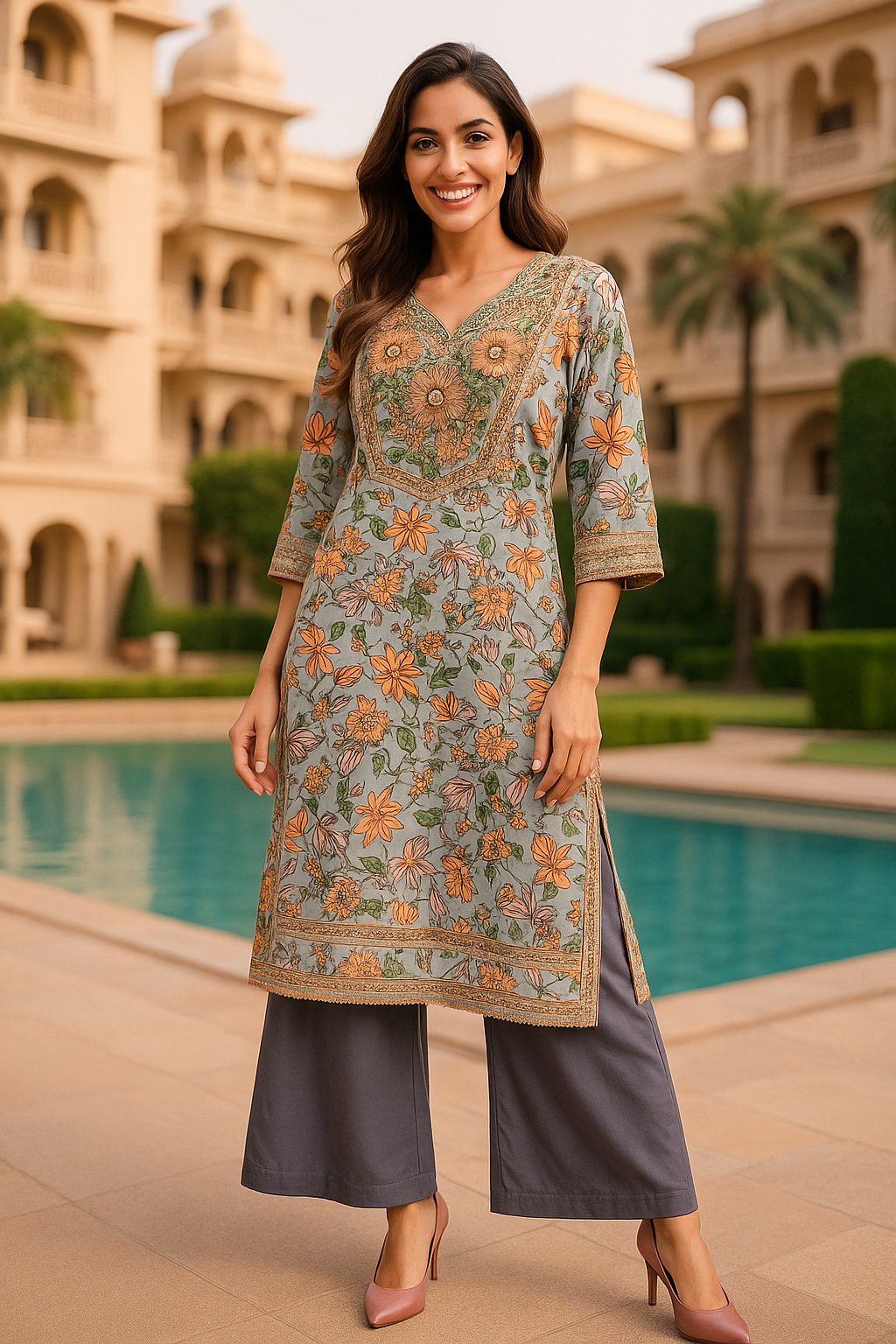 Blue Meadow Cotton Kurta Set