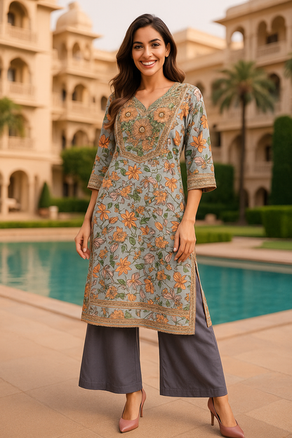 Blue Meadow Cotton Kurta Set