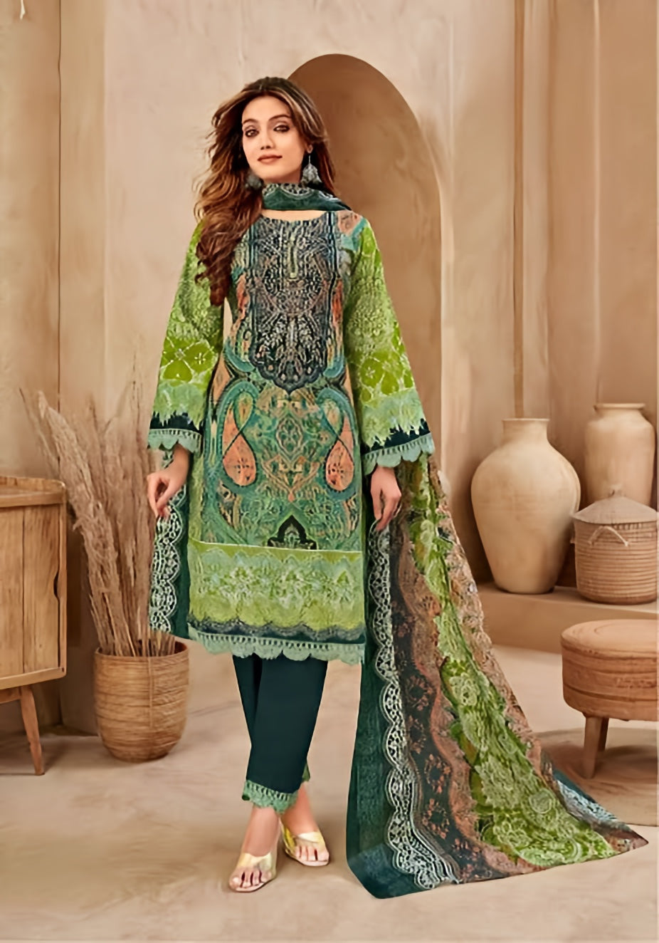 Meher Green Bloom | Lawn Cotton Pakistani Suit Set
