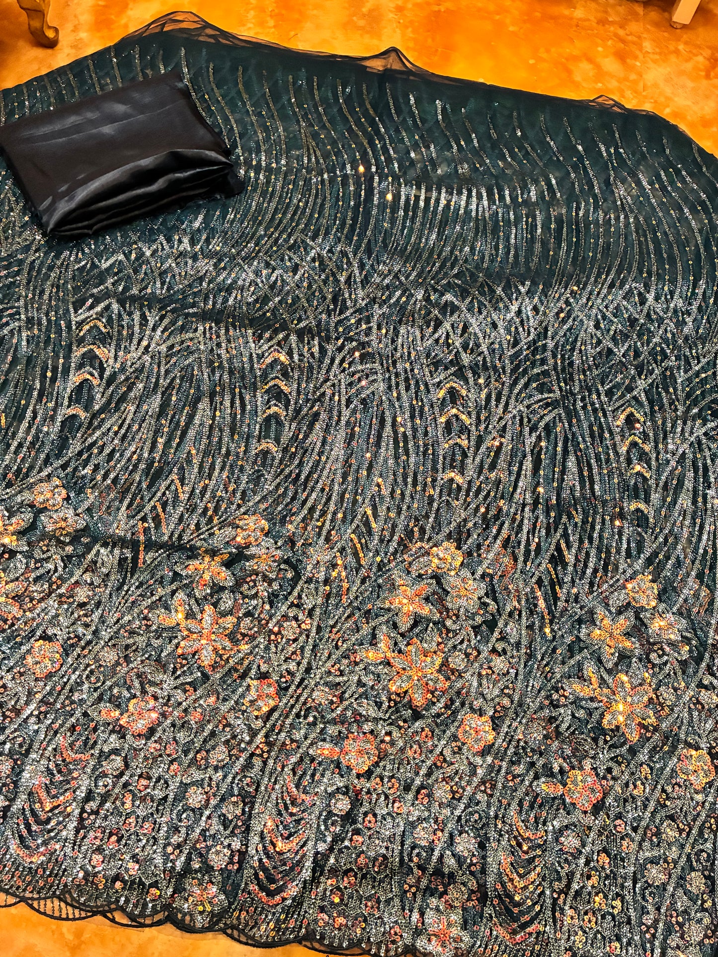 Midnight Bloom Luxe Net Saree