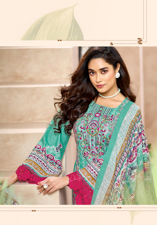 Meher Green Bloom | Lawn Cotton Pakistani Suit Set