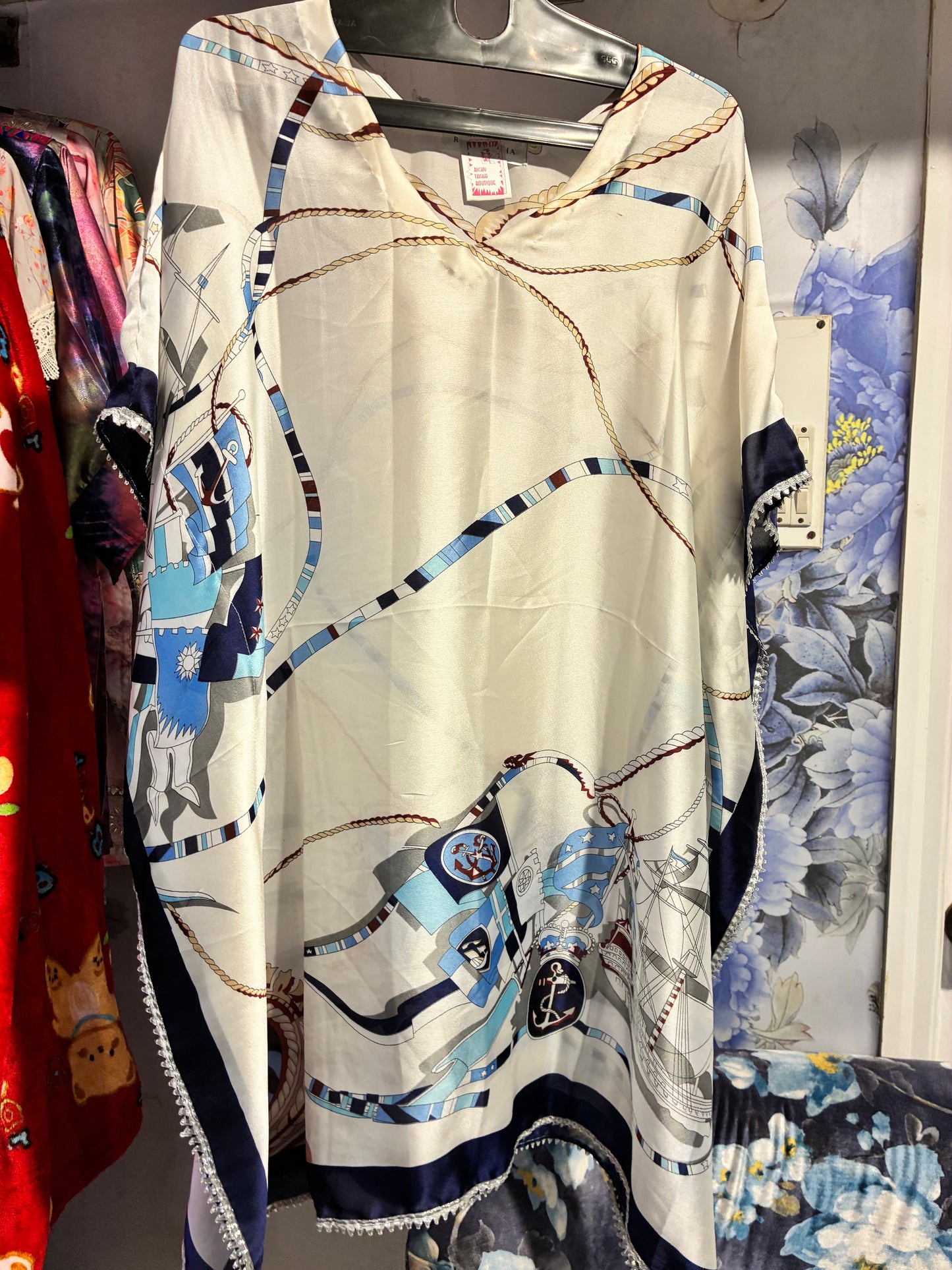 Nautical Ivory Satin Kaftan Top