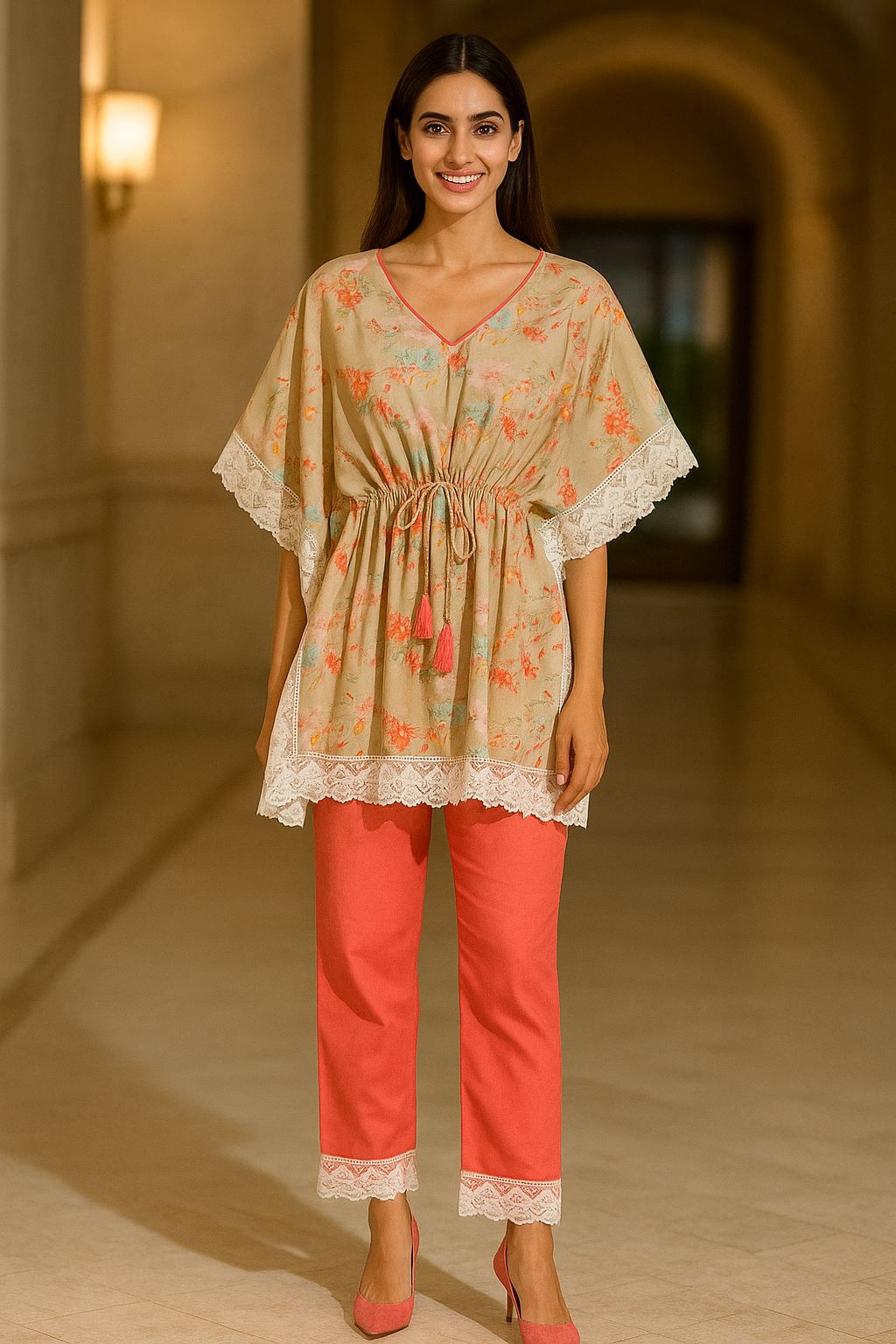 Peach Breeze Poncho Set