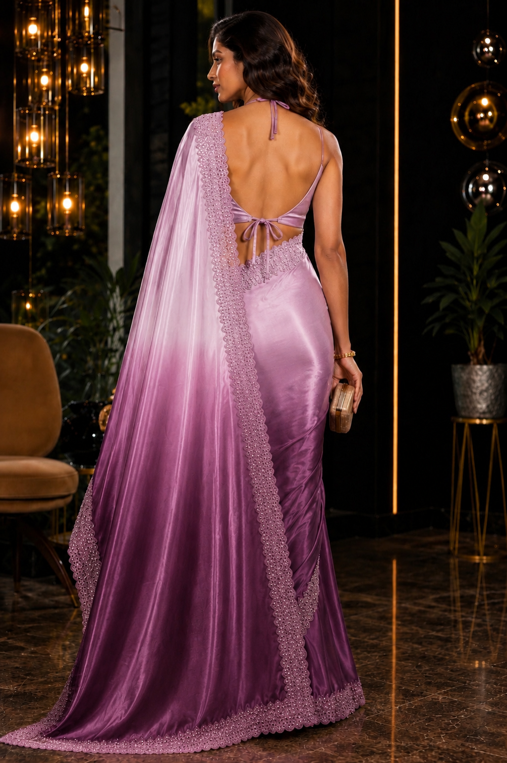 Ombre Swarovski Satin Saree