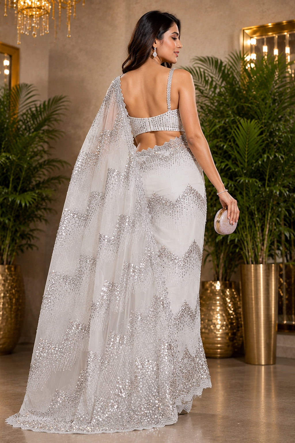 Ivory Luxe Net Saree