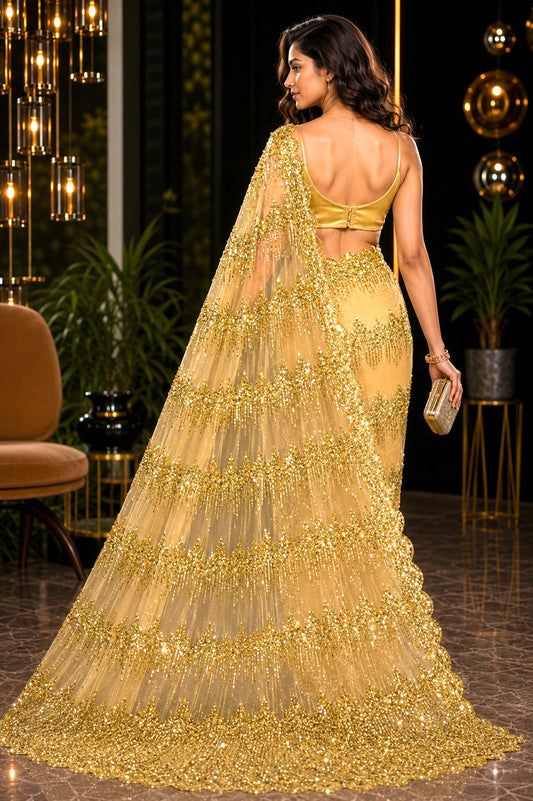 Golden Glow Luxe Net Saree